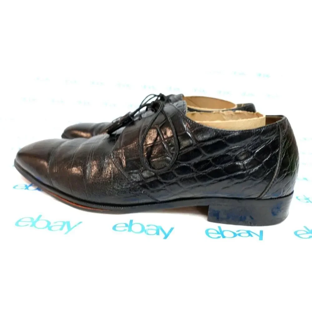 Florsheim Barletta men's 10.5 D 20613 leather black dress shoes croc print